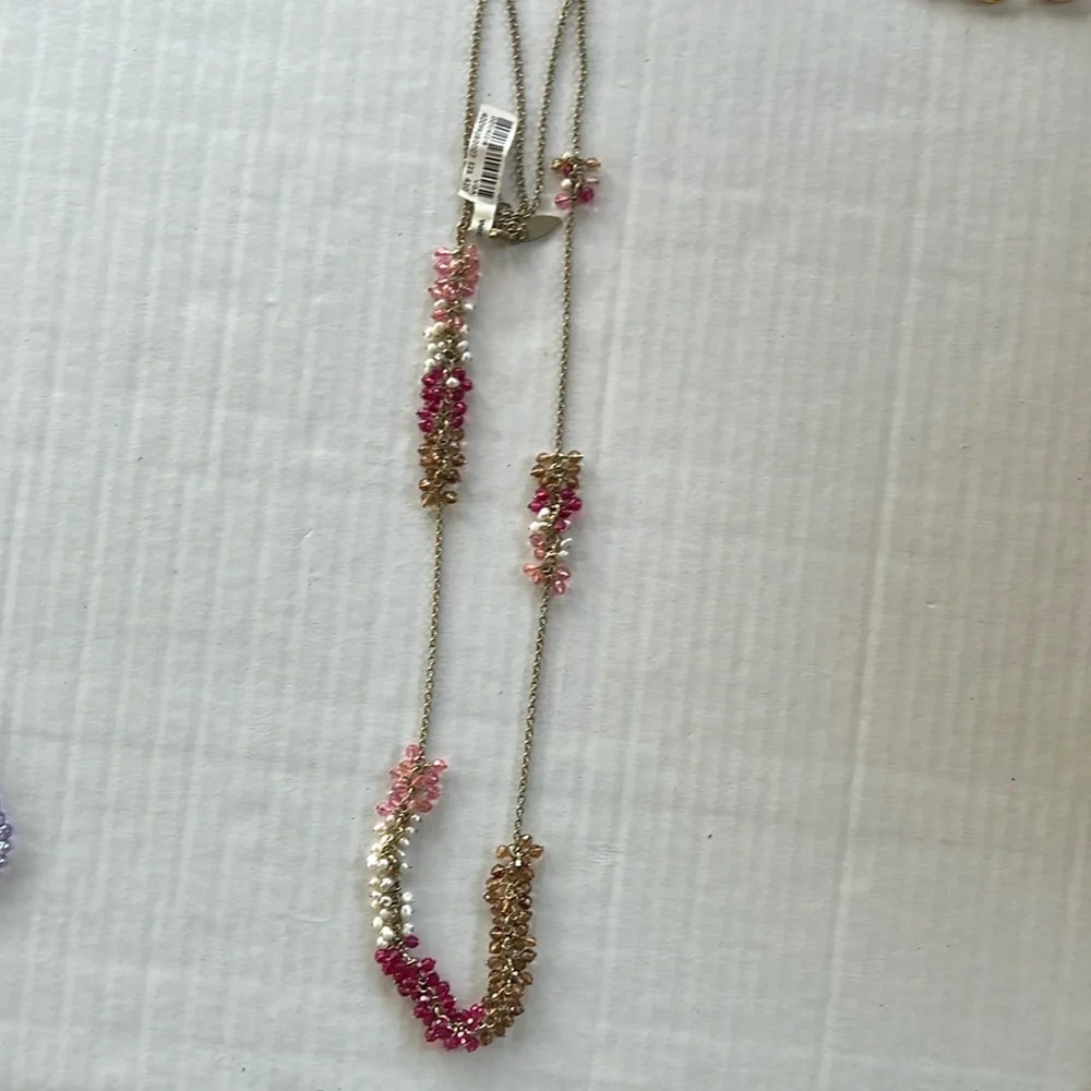Coldwater Creek Pink, White, and Tan Ombré Beaded Necklace Length NWT